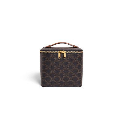 CELINE SQUARE VANITY CASE IN TRIOMPHE CANVAS AND CALFSKIN 4M0942CZJ.04LU (18*14.5*15cm)